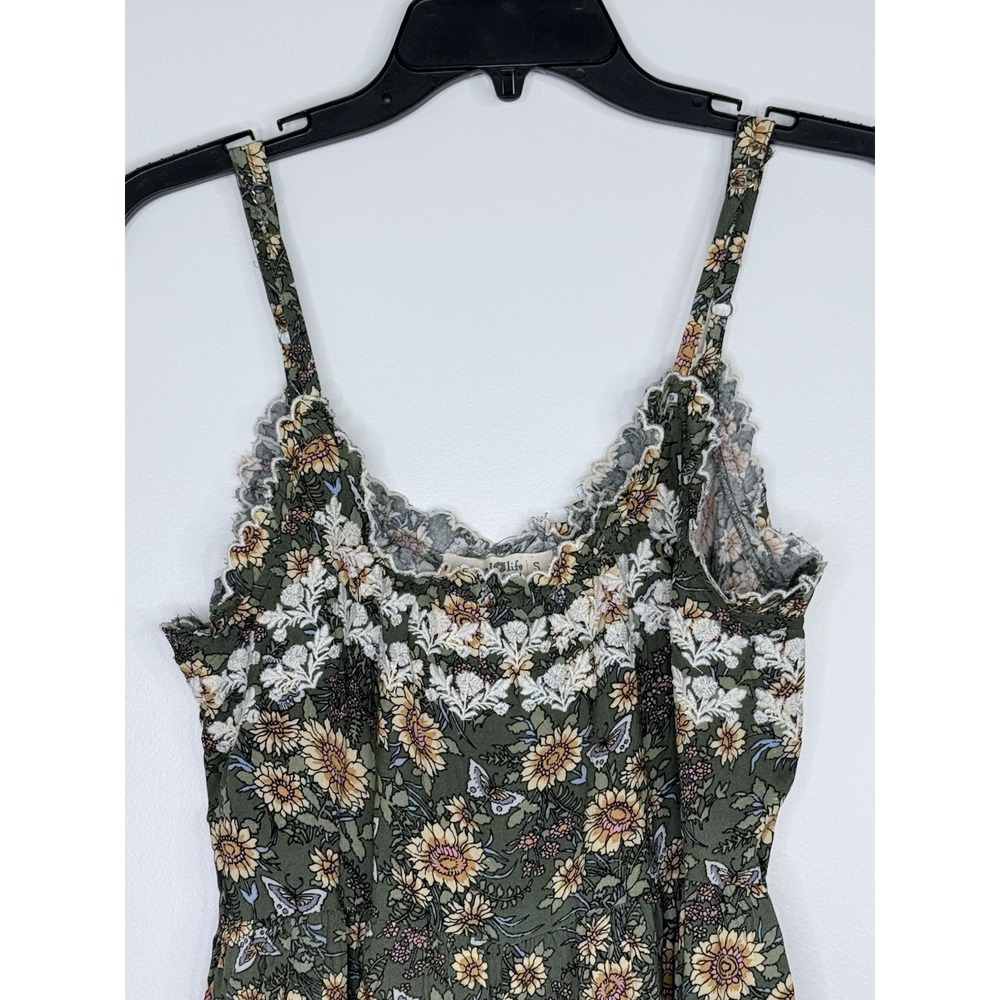 Natural Life Harley Embroidered Jumpsuit Olive Green Floral Wide Leg Small Boho - Picture 5 of 12